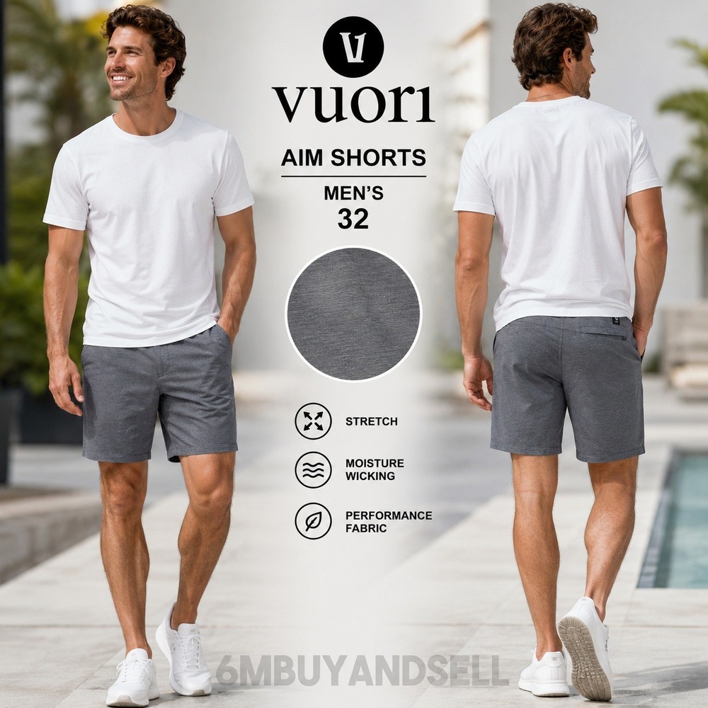 Vuori Aim Shorts Mens 32 Charcoal Gray Heather Performance Stretch Chino V368